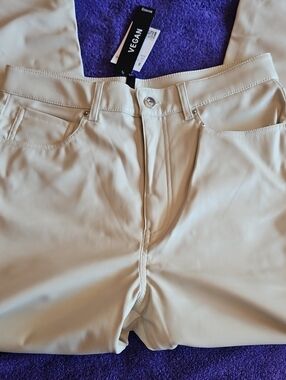 NWT Divided Vegan Leather Creamy Beige Pants Size 8 US
